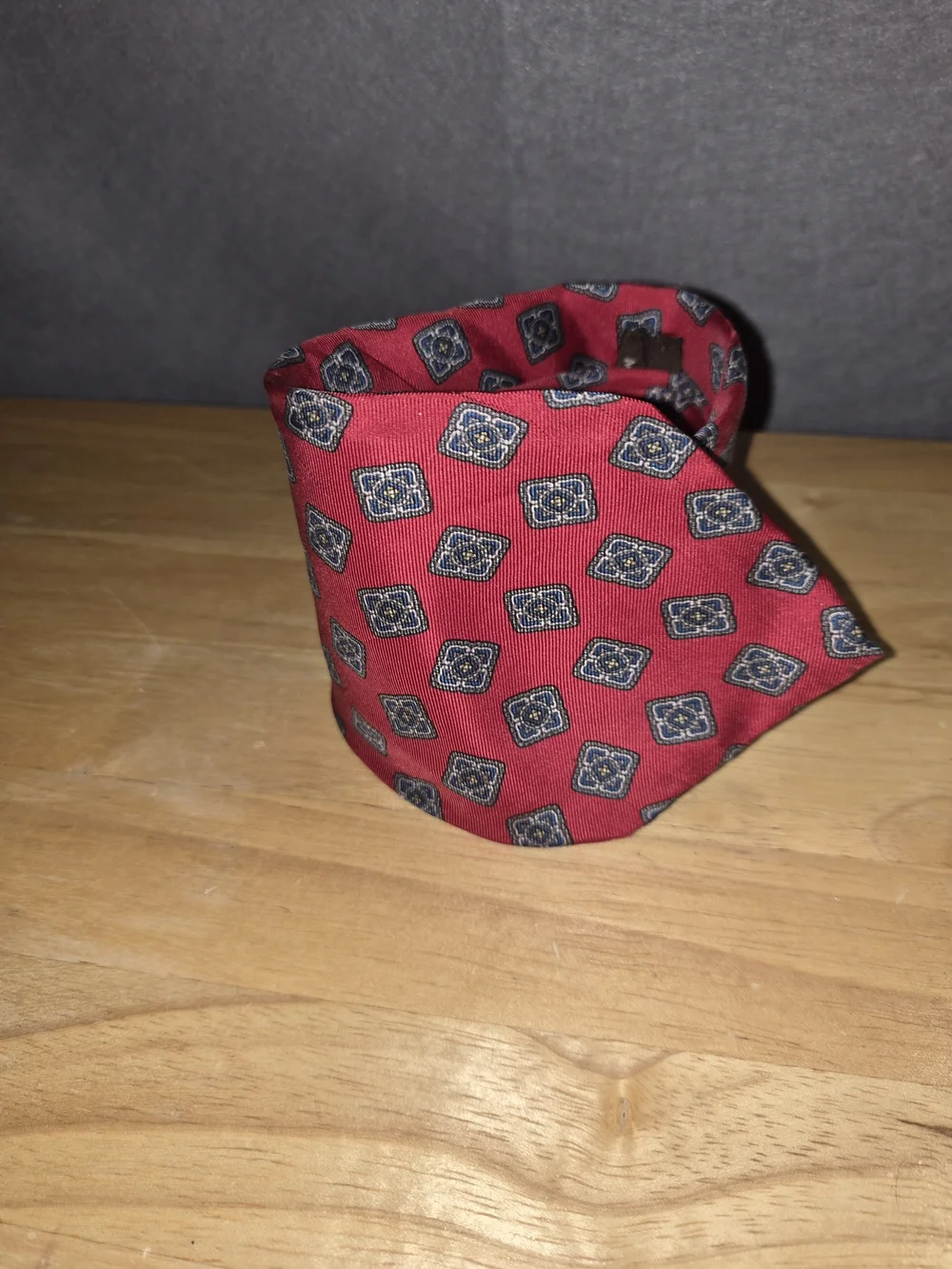 Mario Valentino Red Tie with Blue Medallion Motif